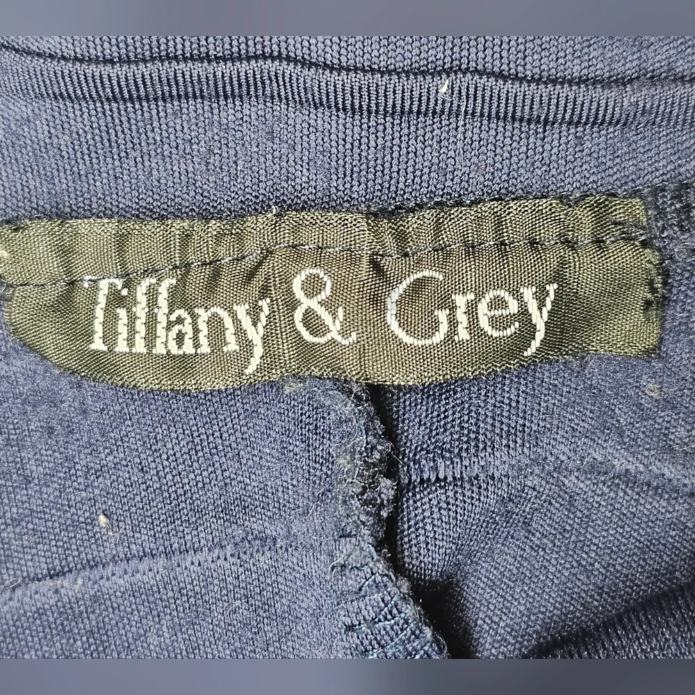 Tiffany & Grey Navy Blue A-Line Midi Skirt‎ Textured Elegant Career